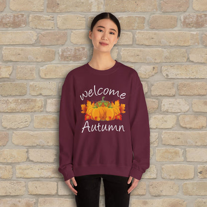 Graphic & Text Welcome Autumn Sweatshirt - Vibrant Styles