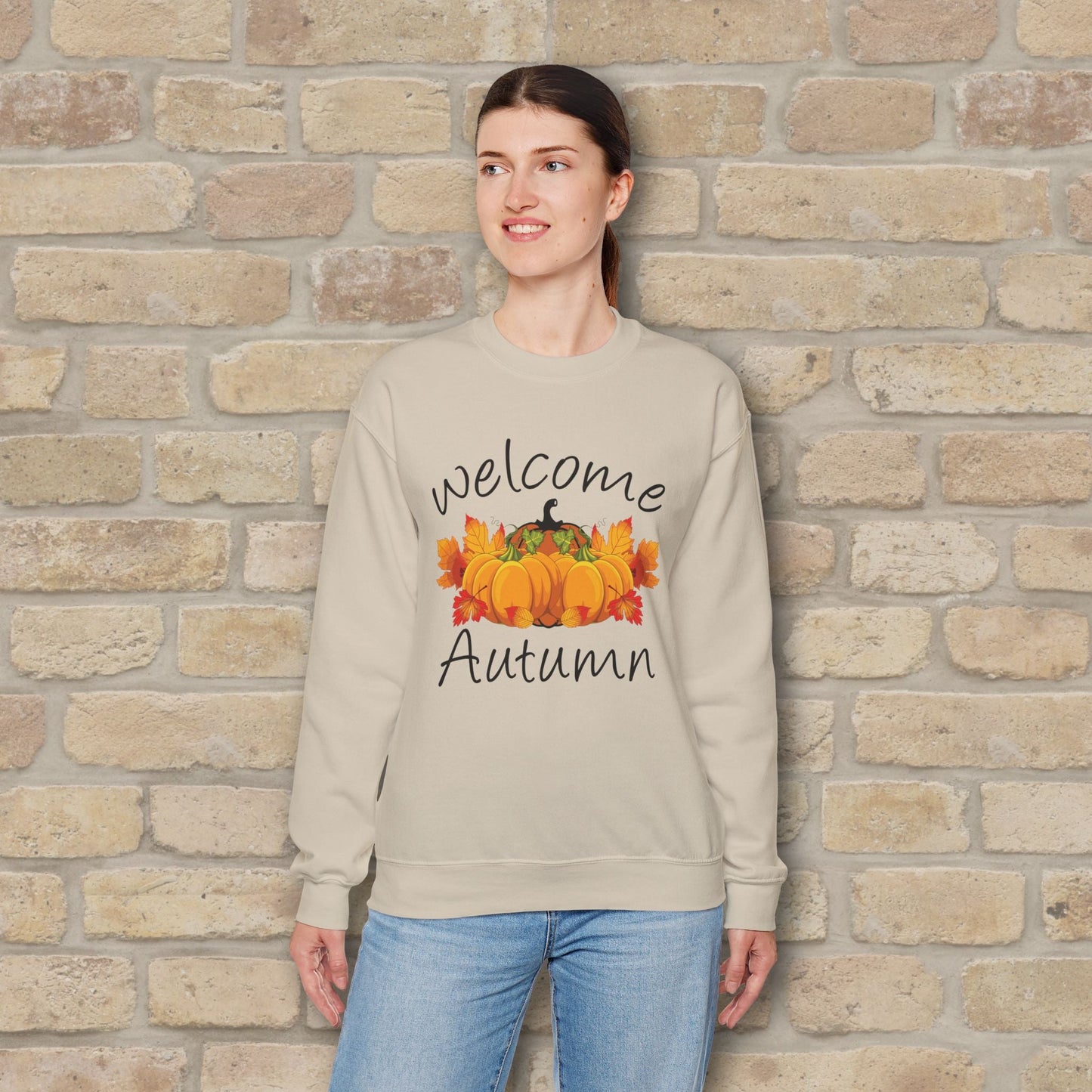 Graphic & Text Welcome Autumn Sweatshirt - Vibrant Styles