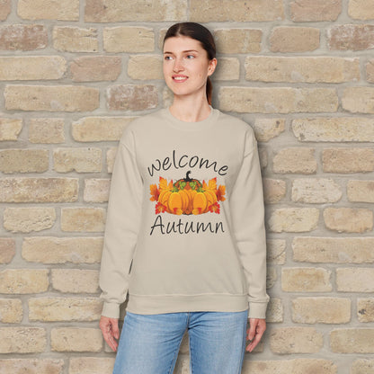 Graphic & Text Welcome Autumn Sweatshirt - Vibrant Styles