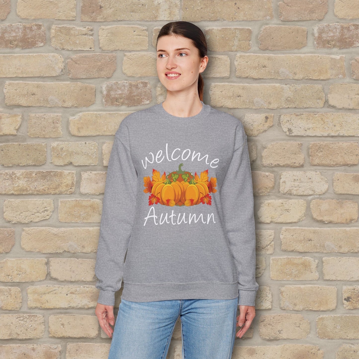 Graphic & Text Welcome Autumn Sweatshirt - Vibrant Styles