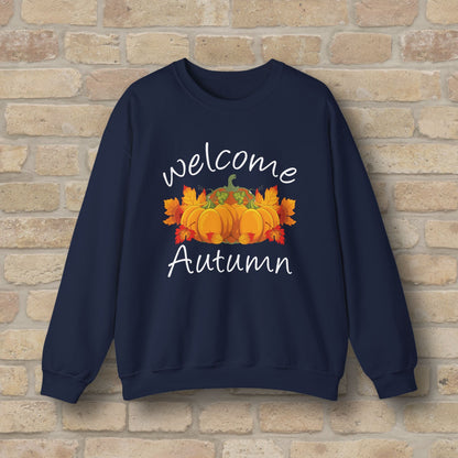 Graphic & Text Welcome Autumn Sweatshirt - Vibrant Styles