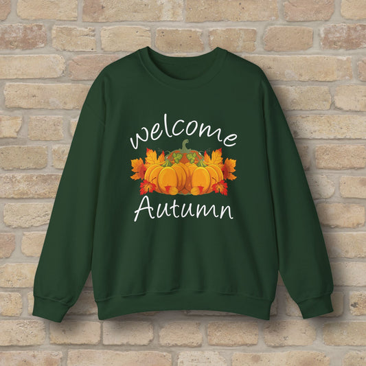 Graphic & Text Welcome Autumn Sweatshirt - Vibrant Styles