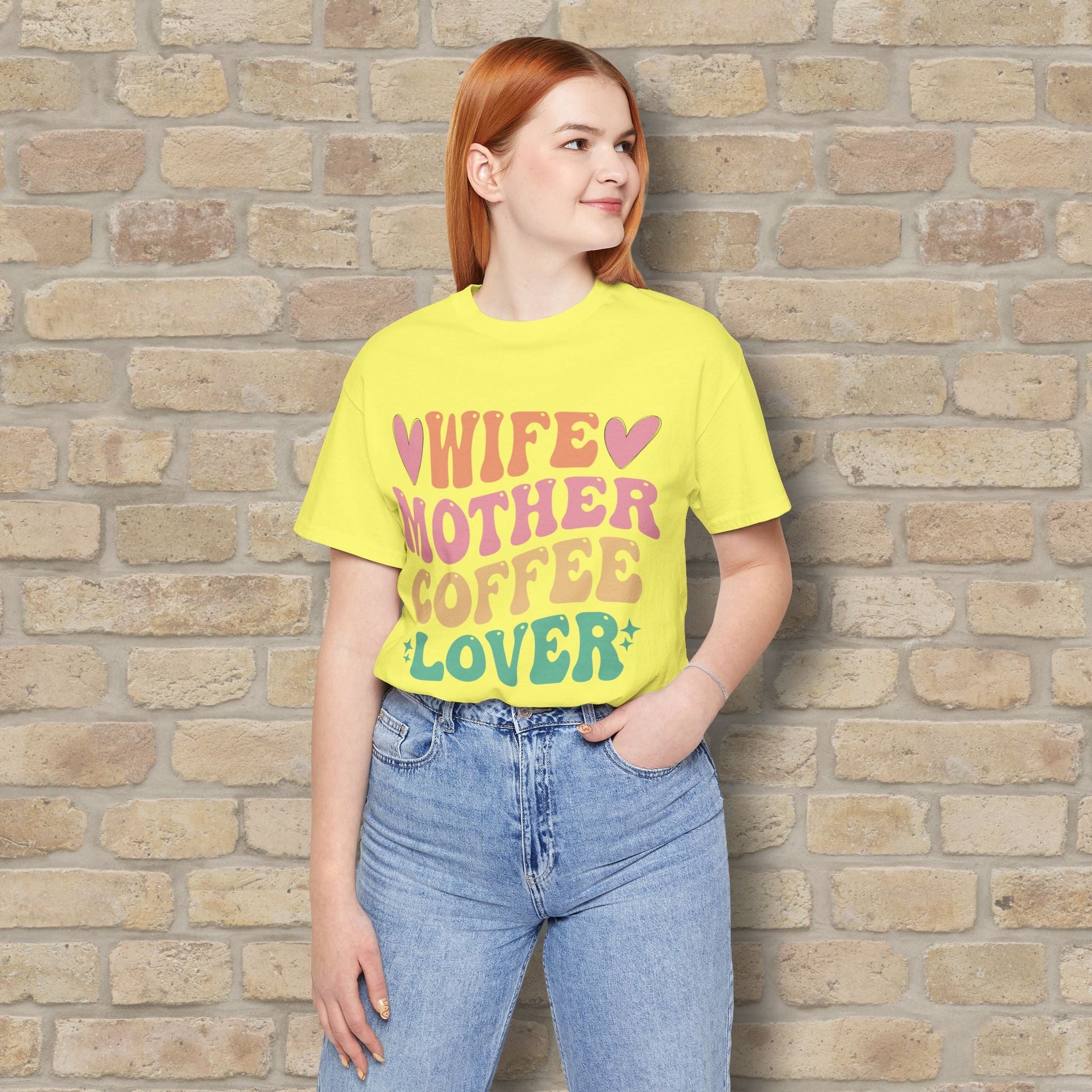 Mostly Text T-Shirts Wife. Mother. Coffee Lover. Tee - Vibrant Styles