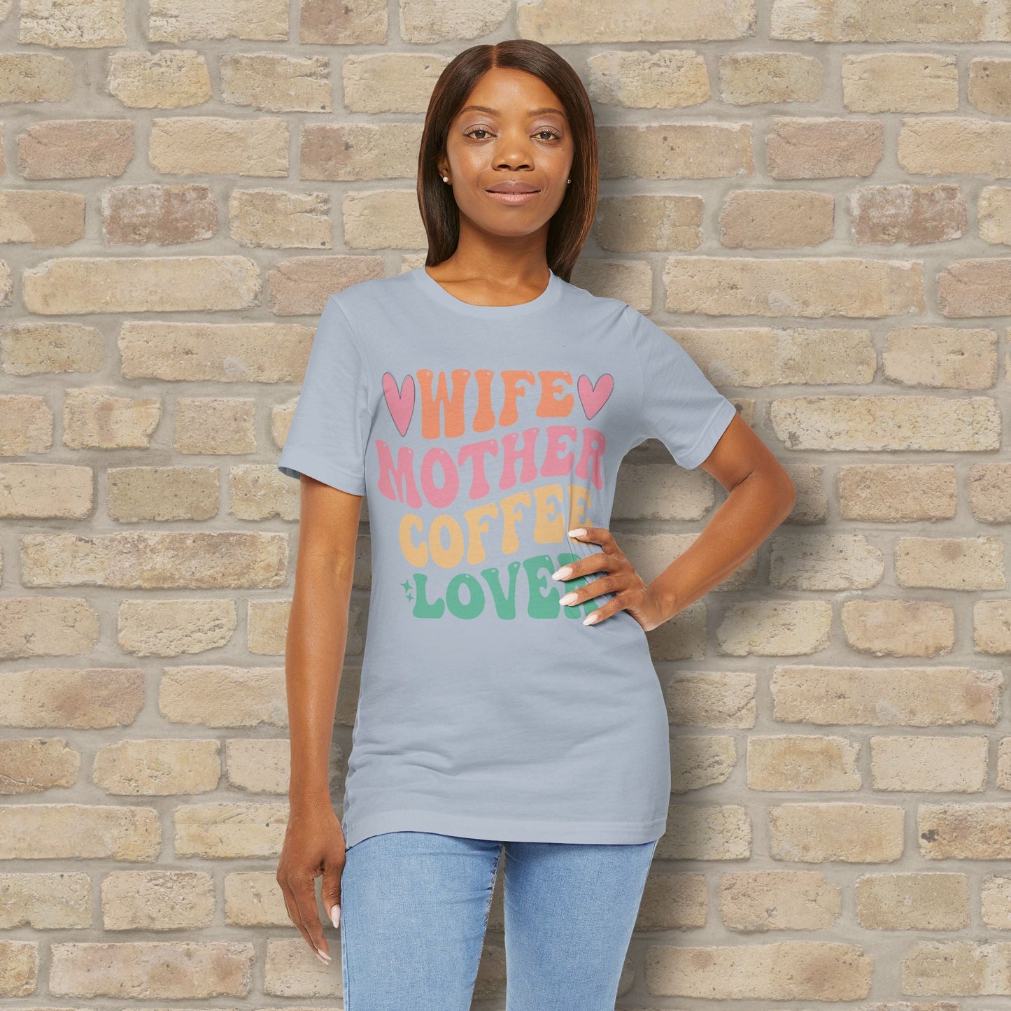 Mostly Text T-Shirts Wife. Mother. Coffee Lover. Tee - Vibrant Styles