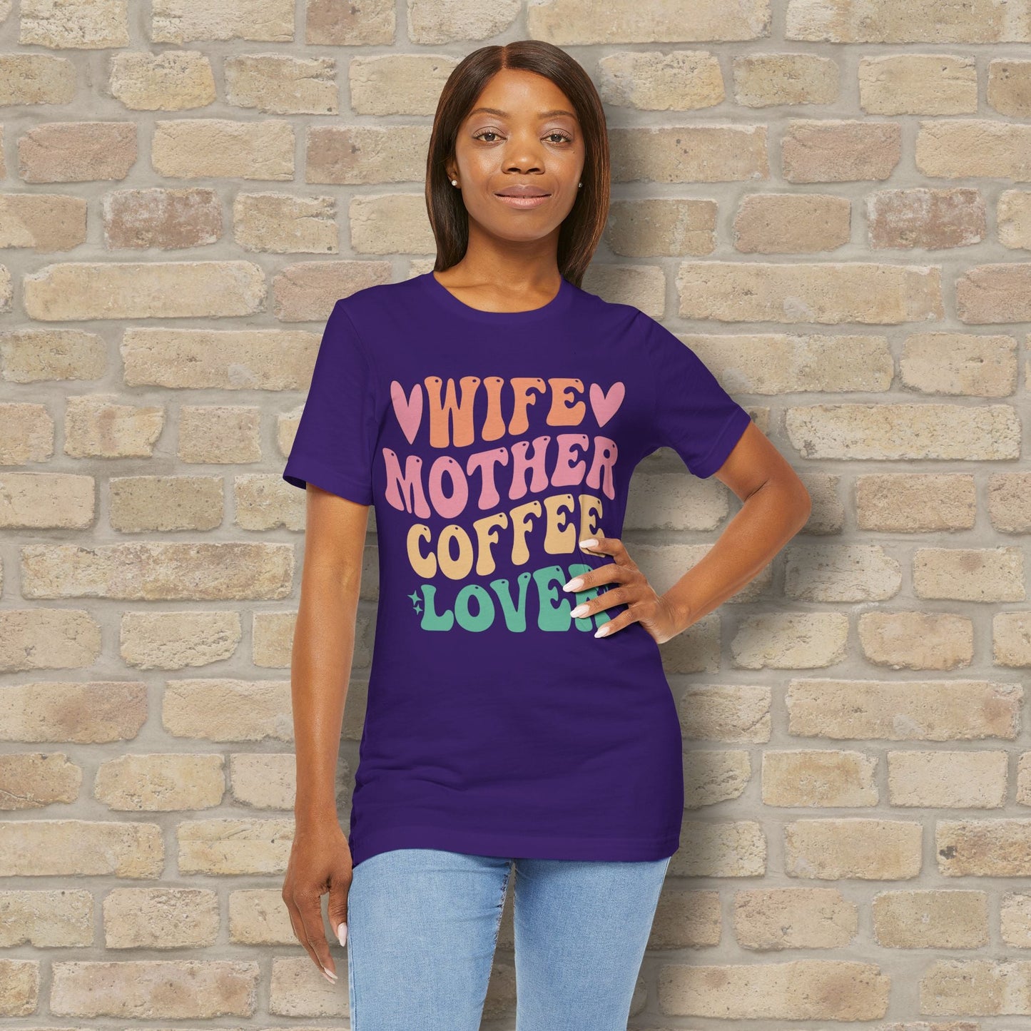 Mostly Text T-Shirts Wife. Mother. Coffee Lover. Tee - Vibrant Styles