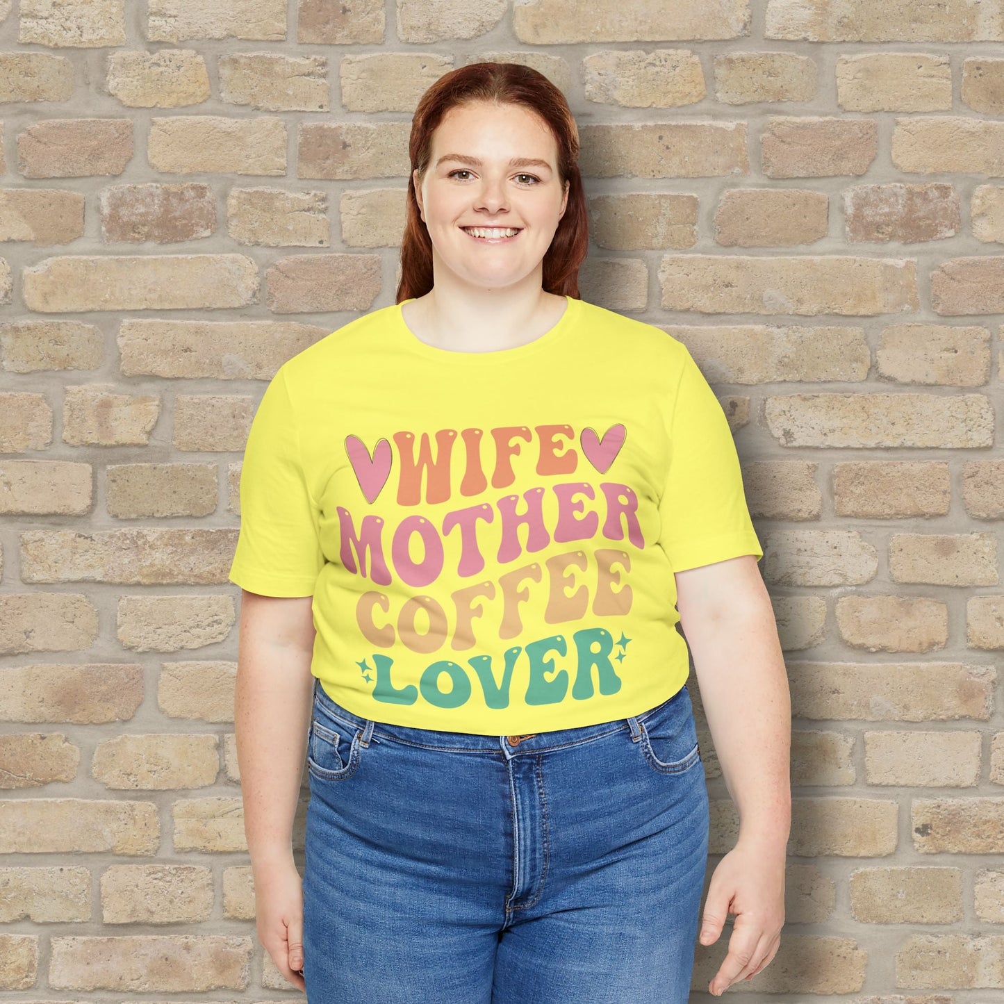 Mostly Text T-Shirts Wife. Mother. Coffee Lover. Tee - Vibrant Styles