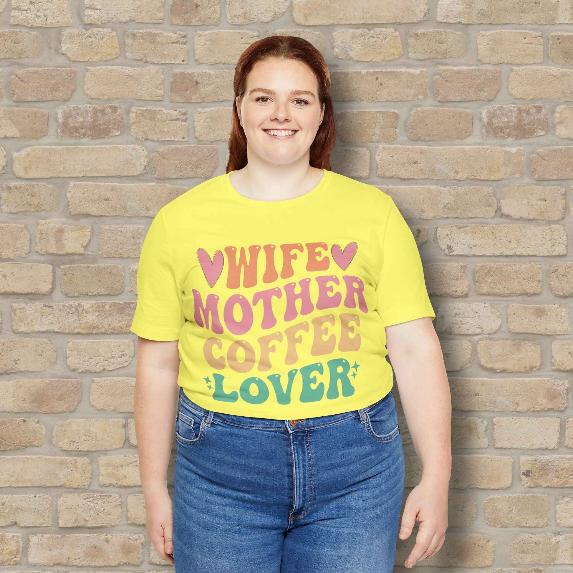 Mostly Text T-Shirts Wife. Mother. Coffee Lover. Tee - Vibrant Styles