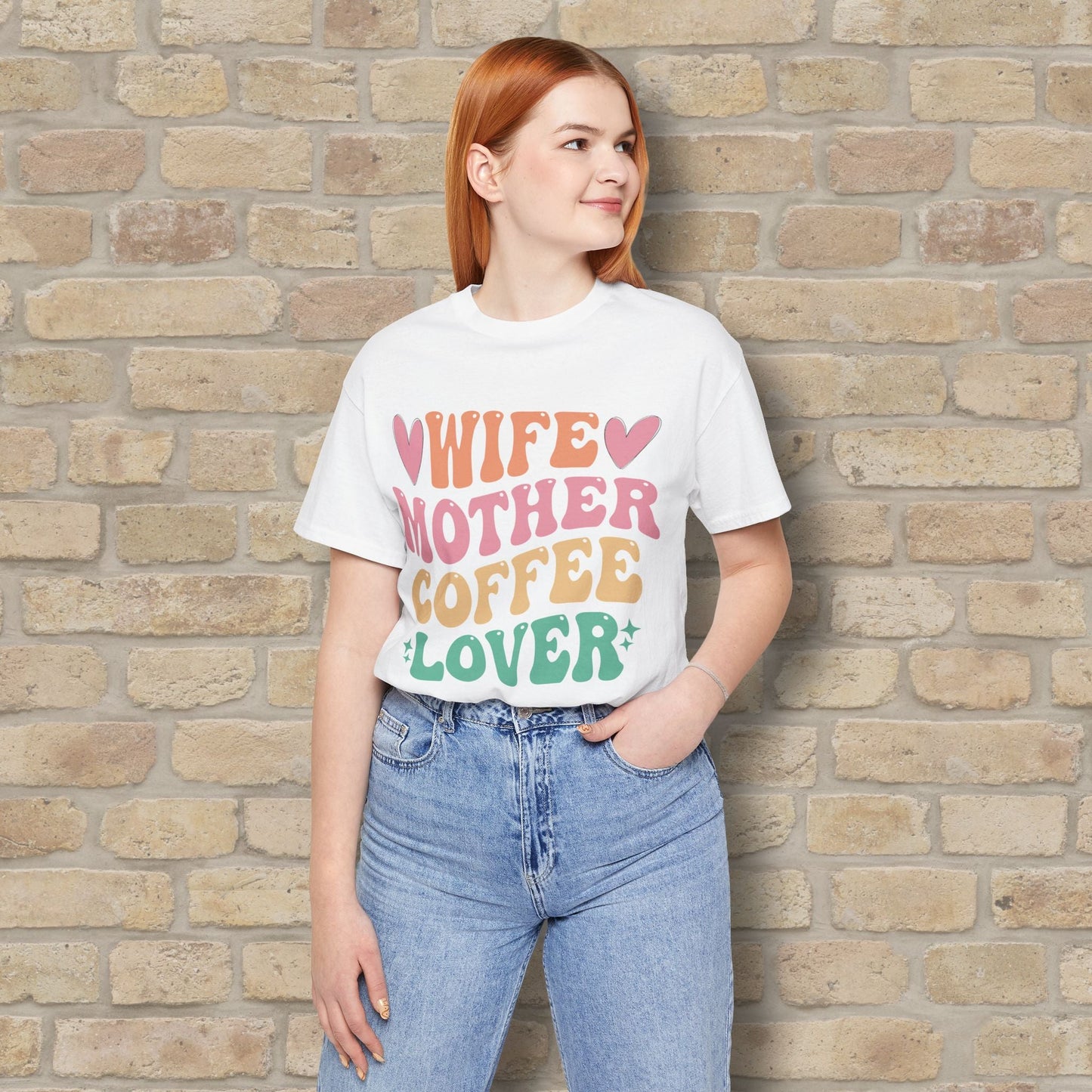 Mostly Text T-Shirts Wife. Mother. Coffee Lover. Tee - Vibrant Styles
