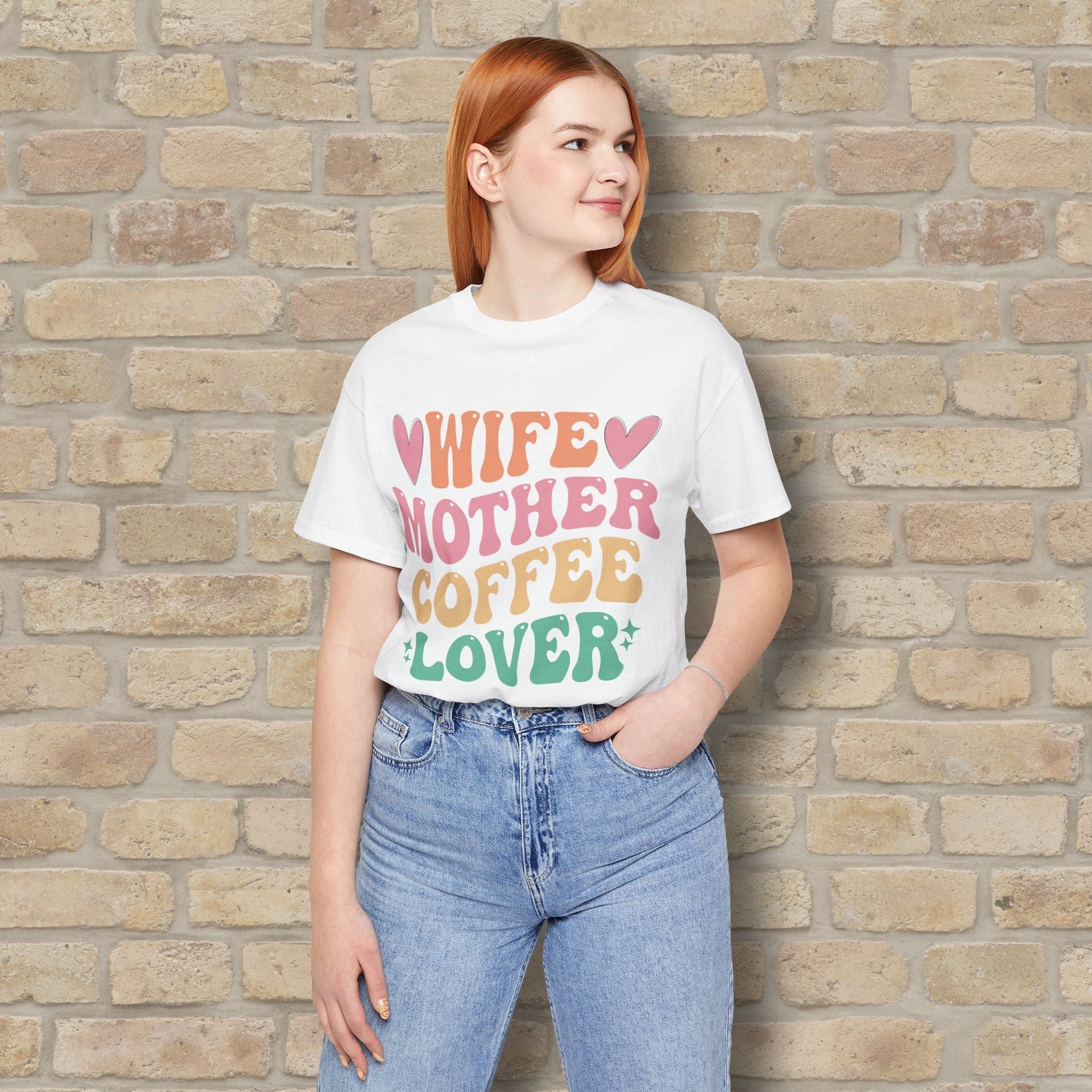 Mostly Text T-Shirts Wife. Mother. Coffee Lover. Tee - Vibrant Styles